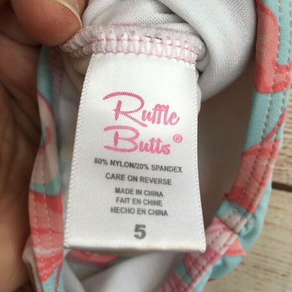 RUFFLE BUTTS TWO‎ PIECE SWIMSUIT IN FLAMINGO PRINT - Picture 5 of 8